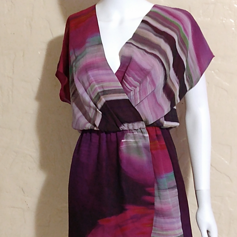 Rory Becca Fox rap multicolor 100% silk dress S